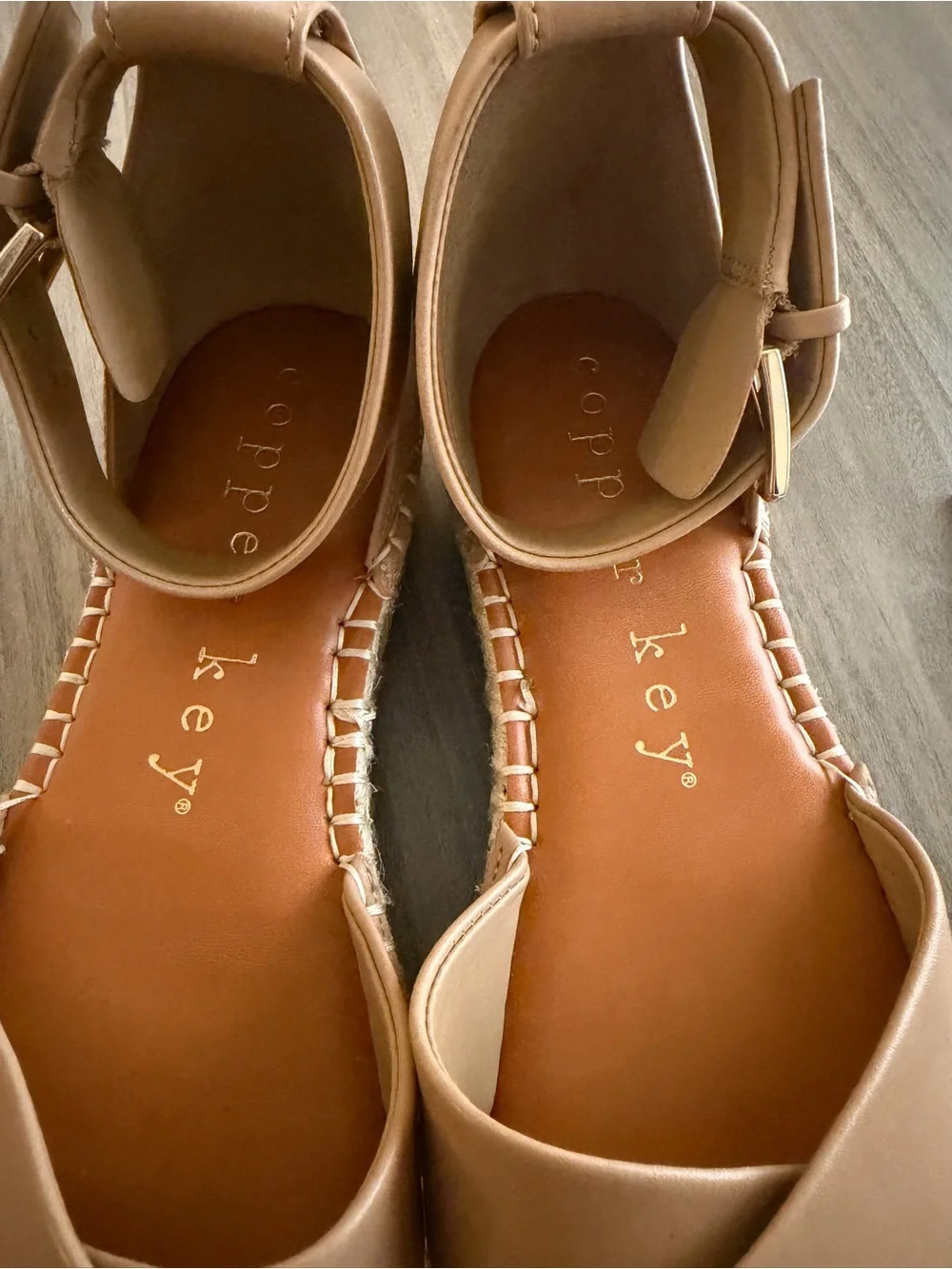 Copper Key Women's Nude Tan Cross-Strap Ankle Buckle Espadrille Sandals 9.5
